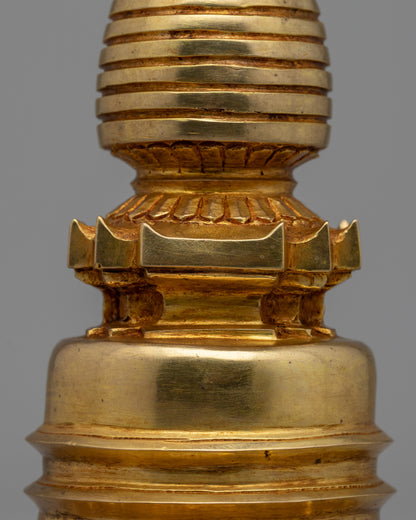 Gold-Plated Tibetan Stupa | Sacred Buddhist Artwork