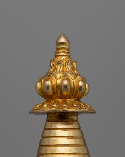 Intricate Gold-Plated Copper Tibetan Stupa |  Symbolizing Peace and Harmony