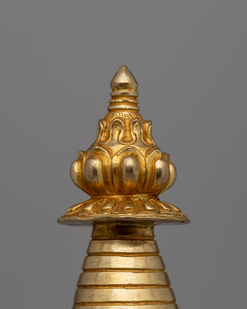 Intricate Gold-Plated Copper Tibetan Stupa |  Symbolizing Peace and Harmony