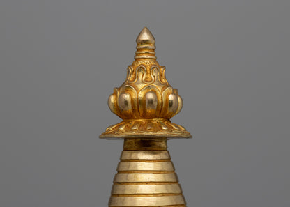 Intricate Gold-Plated Copper Tibetan Stupa |  Symbolizing Peace and Harmony