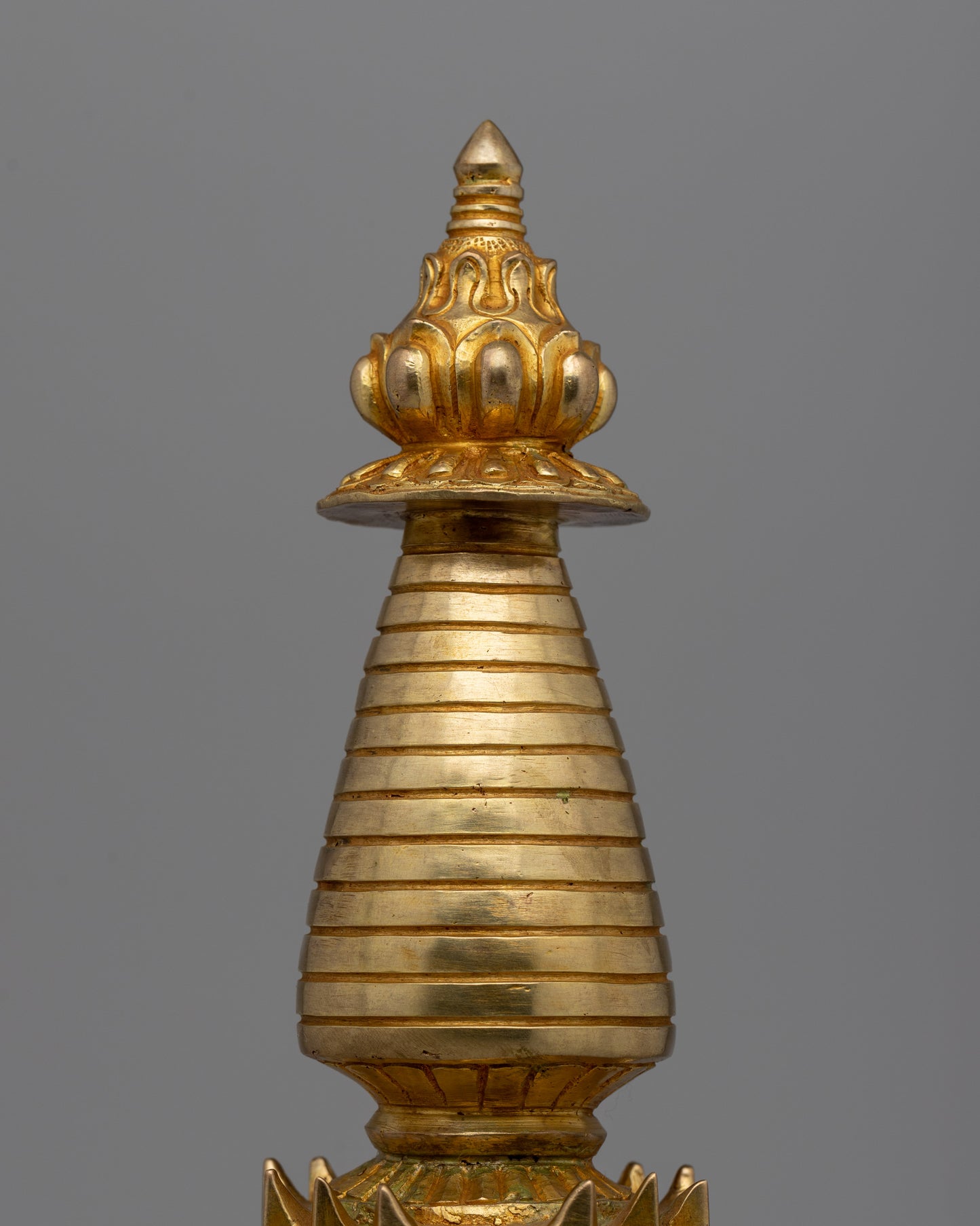 Intricate Gold-Plated Copper Tibetan Stupa |  Symbolizing Peace and Harmony