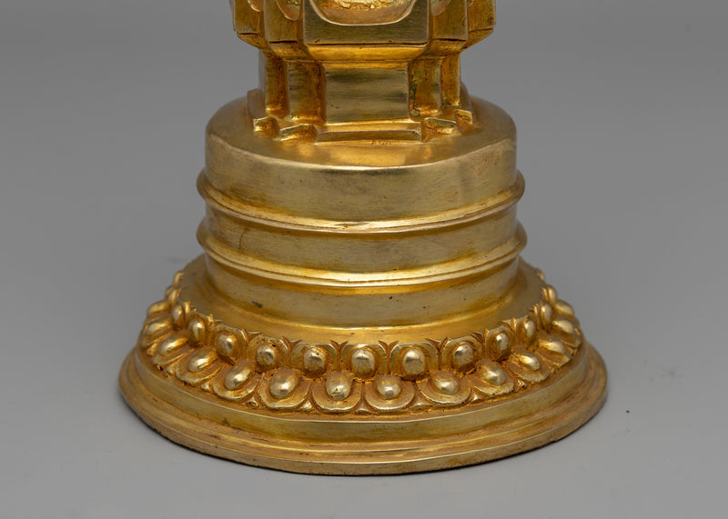 Intricate Gold-Plated Copper Tibetan Stupa |  Symbolizing Peace and Harmony