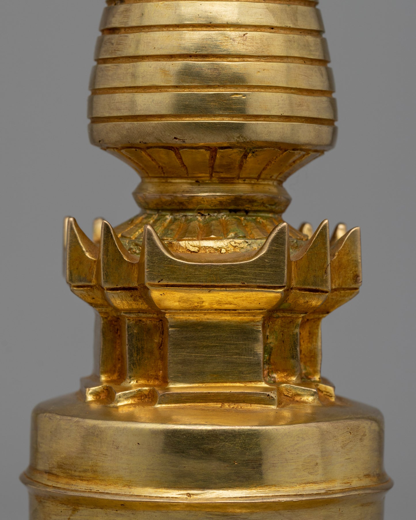 Intricate Gold-Plated Copper Tibetan Stupa |  Symbolizing Peace and Harmony