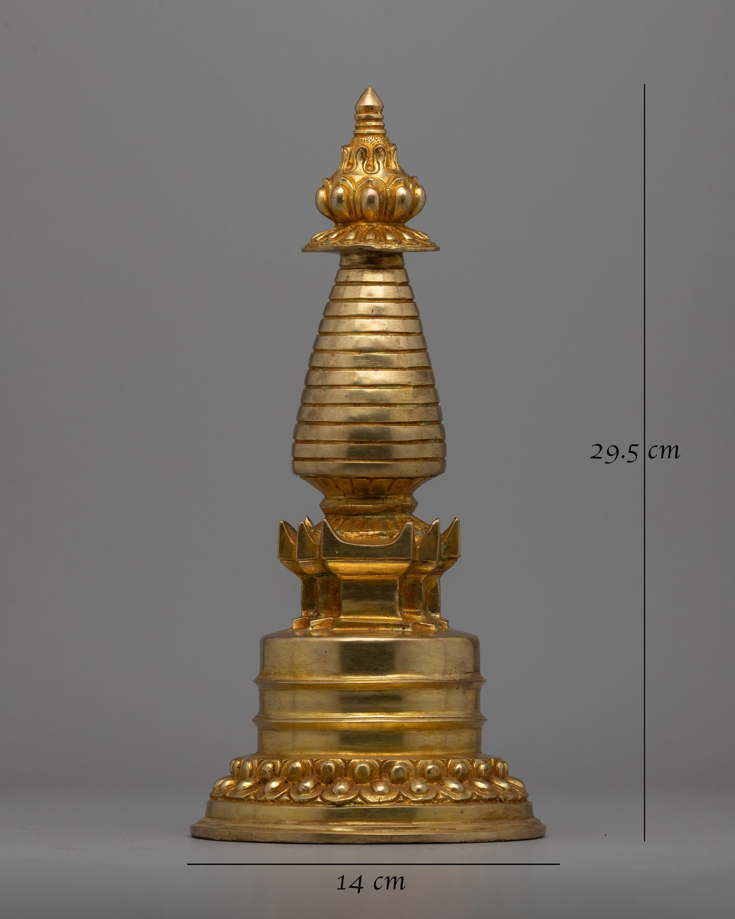 Intricate Gold-Plated Copper Tibetan Stupa |  Symbolizing Peace and Harmony