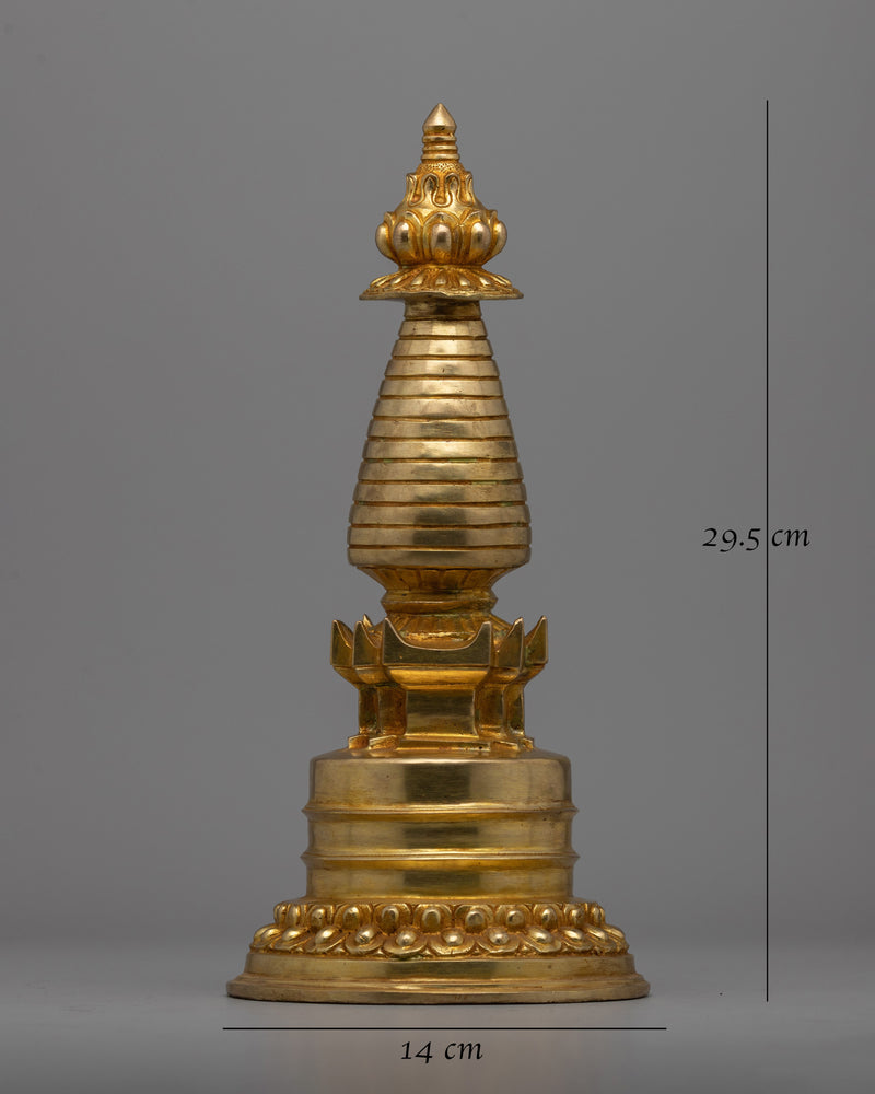 Intricate Gold-Plated Copper Tibetan Stupa |  Symbolizing Peace and Harmony