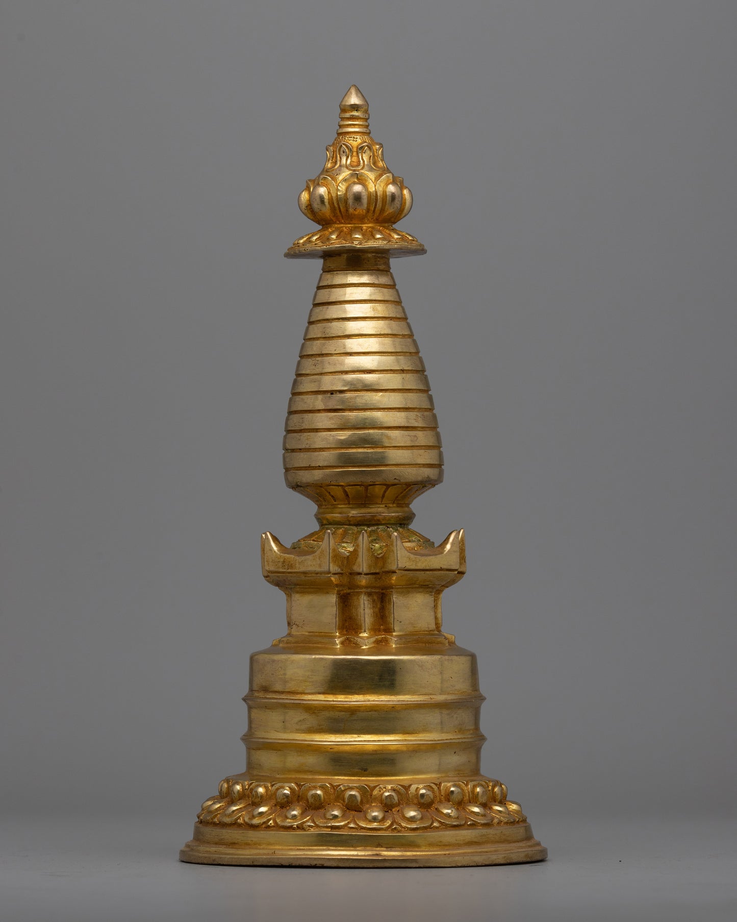 Intricate Gold-Plated Copper Tibetan Stupa |  Symbolizing Peace and Harmony