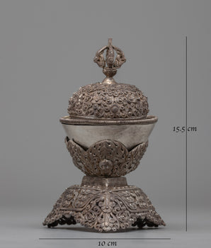 Silver Kapala Skull Cup Set | Buddhist Ritual Offering Set