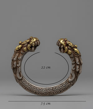 Exquisite Newari Dragon-Head Bracelet | Vintage Silver Bracelet with Gold Accents