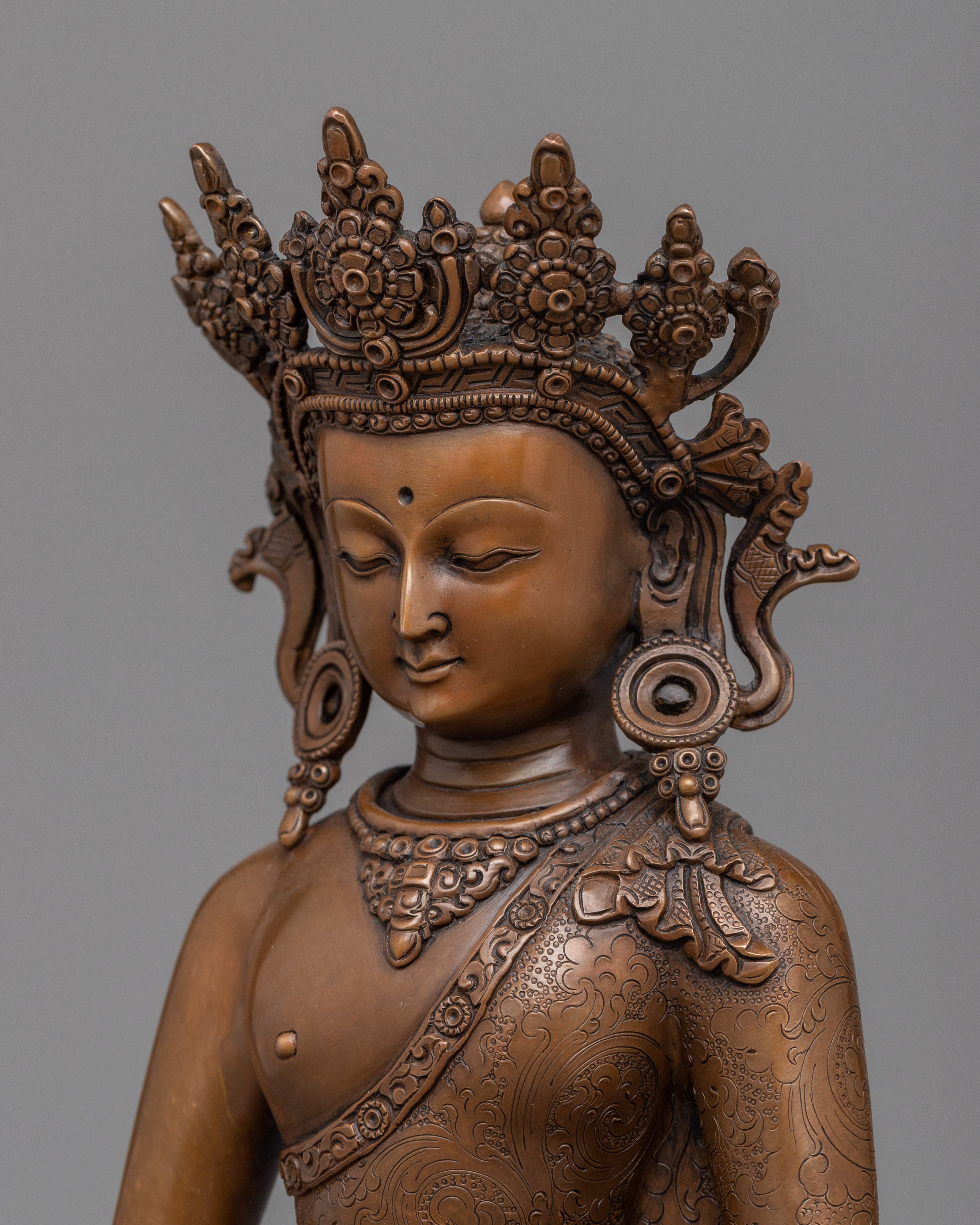 Three-Crown Buddha Set | Oxidized Copper Trio of Healing, Wisdom, and Infinite Light
