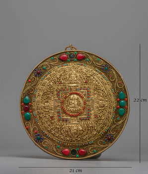 Intricate Copper Mandala Thangka | Decorative Wall Art for Buddhist Practices