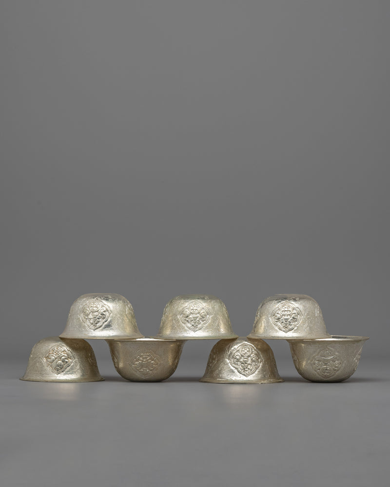 Silver-Plated Water Offering Bowls | Buddhist Altar Set for Spiritual Practices