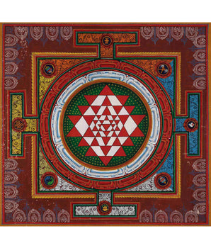 Vintage Shree Yantra Mandala | Original Hand-Painted Colorful Thangka