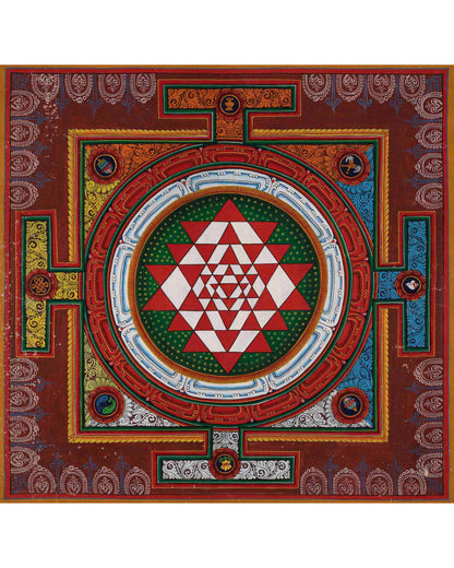 Vintage Shree Yantra Mandala | Original Hand-Painted Colorful Thangka