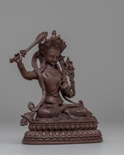 Oxidized Manjushri Meditation Statue | Bodhisattva of Enlightenment and Insight