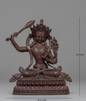 Oxidized Manjushri Meditation Statue | Bodhisattva of Enlightenment and Insight