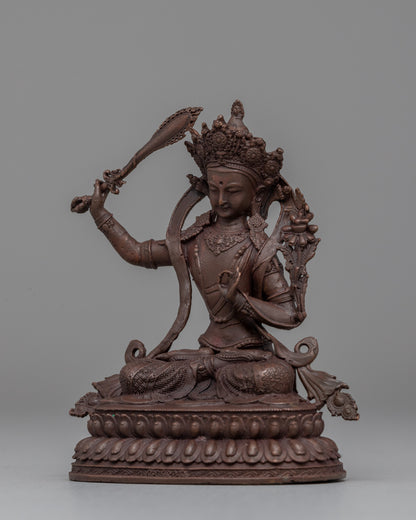 Oxidized Manjushri Meditation Statue | Bodhisattva of Enlightenment and Insight