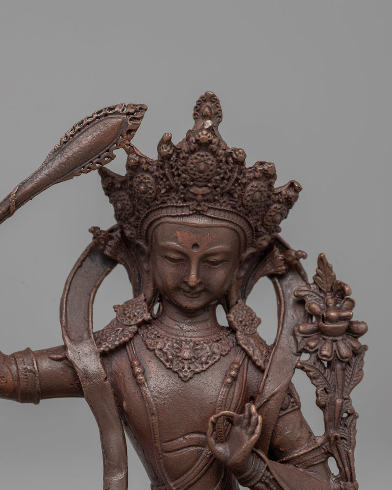 Oxidized Manjushri Meditation Statue | Bodhisattva of Enlightenment and Insight