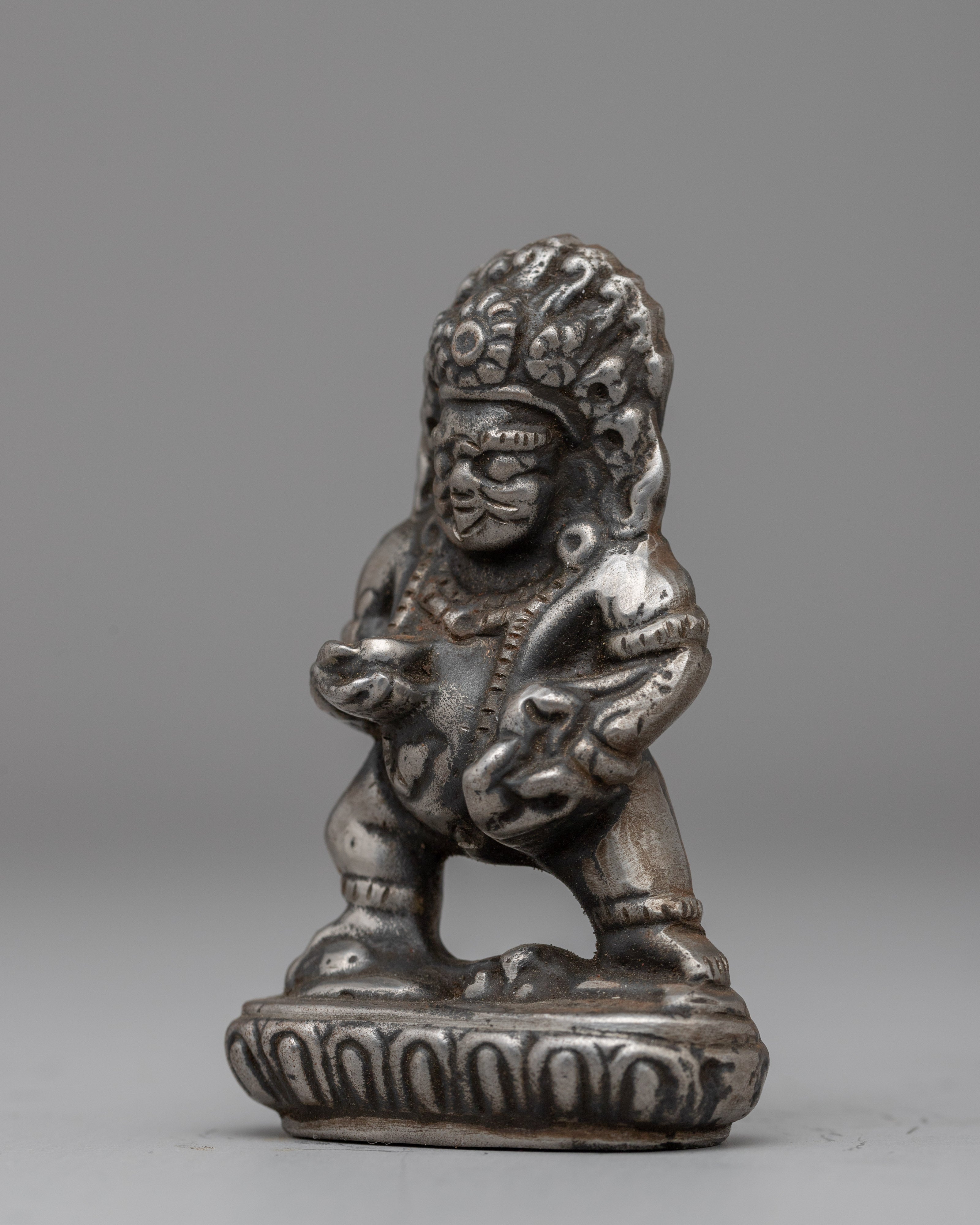 Silver Plated Dzambhala Statue | Copper Wealth Deity for Abundance & Protection