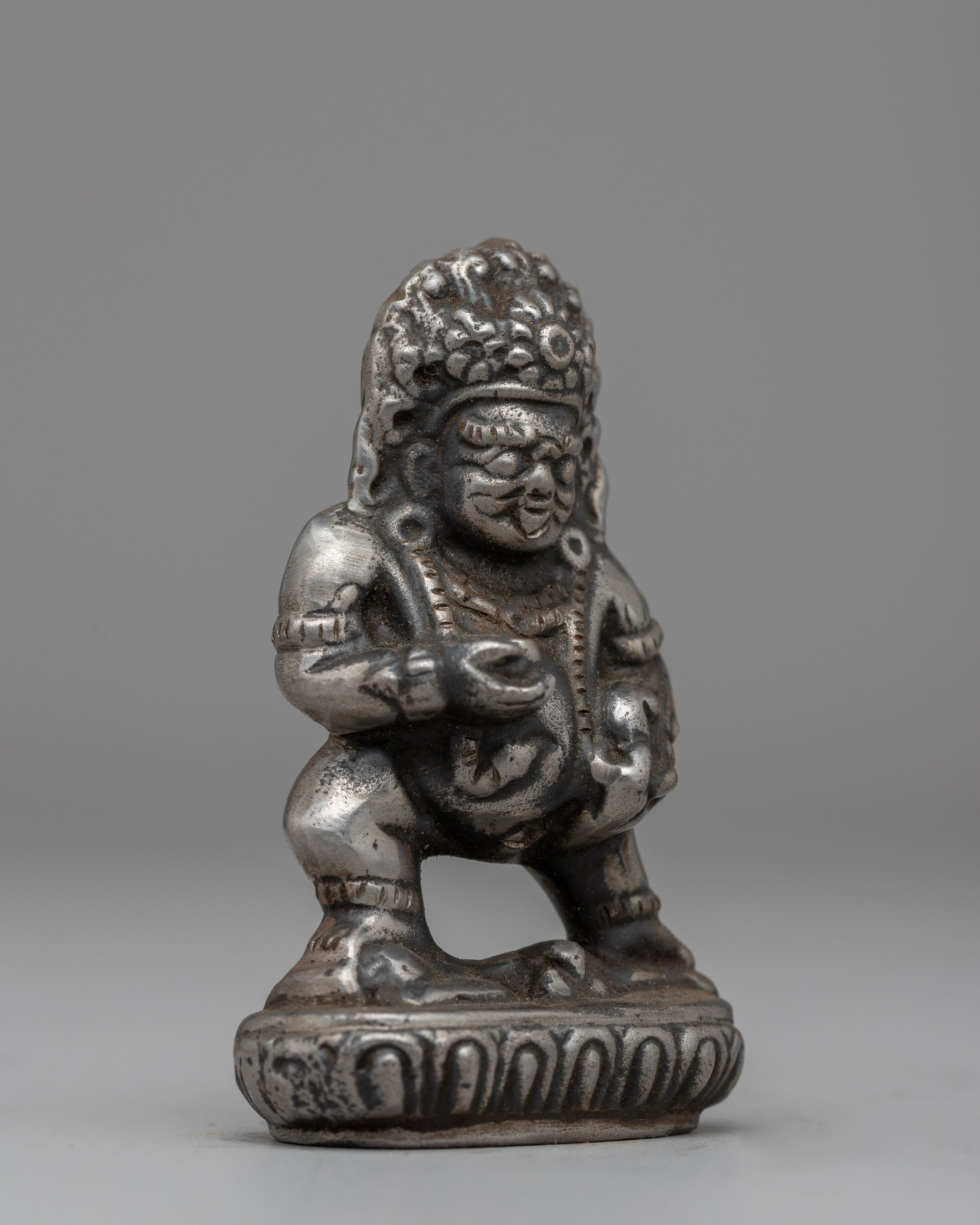 Silver Plated Dzambhala Statue | Copper Wealth Deity for Abundance & Protection