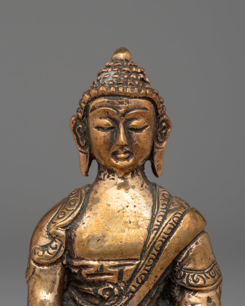 Shakyamuni Buddha Sculpture in Gold-Plated Copper | Ideal for Meditation & Home Altar