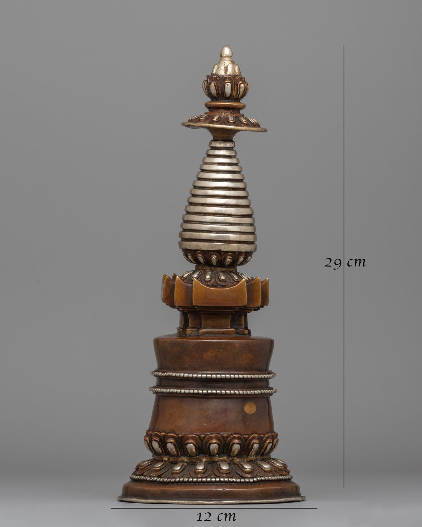 Handcrafted Copper Kadampa stupa with Silver-Plated | Sacred Buddhist Spiritual Symbolizing Decor