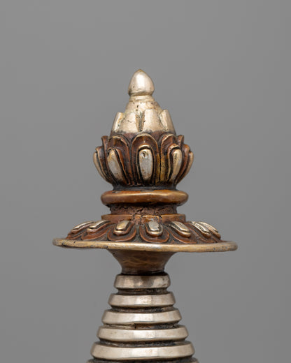 Handcrafted Copper Kadampa stupa with Silver-Plated | Sacred Buddhist Spiritual Symbolizing Decor