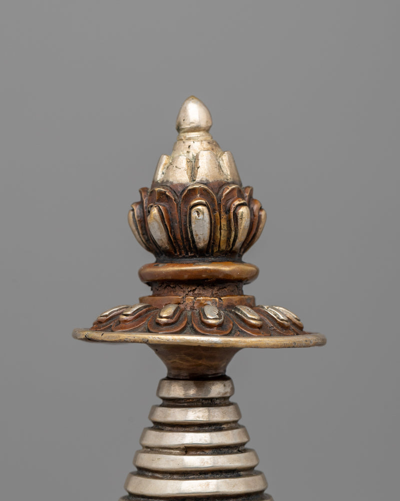 Handcrafted Copper Kadampa stupa with Silver-Plated | Sacred Buddhist Spiritual Symbolizing Decor