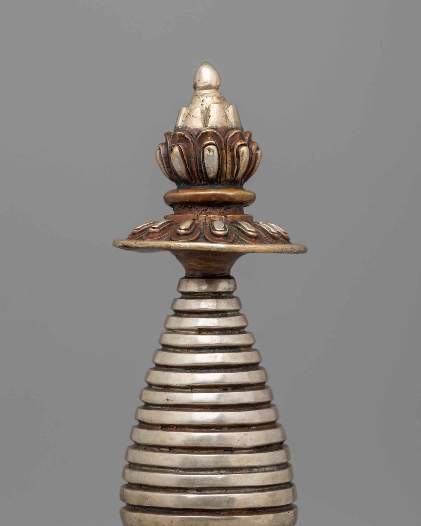 Handcrafted Copper Kadampa stupa with Silver-Plated | Sacred Buddhist Spiritual Symbolizing Decor