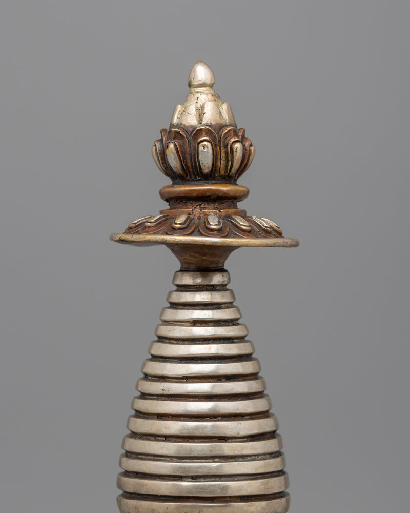 Handcrafted Copper Kadampa stupa with Silver-Plated | Sacred Buddhist Spiritual Symbolizing Decor