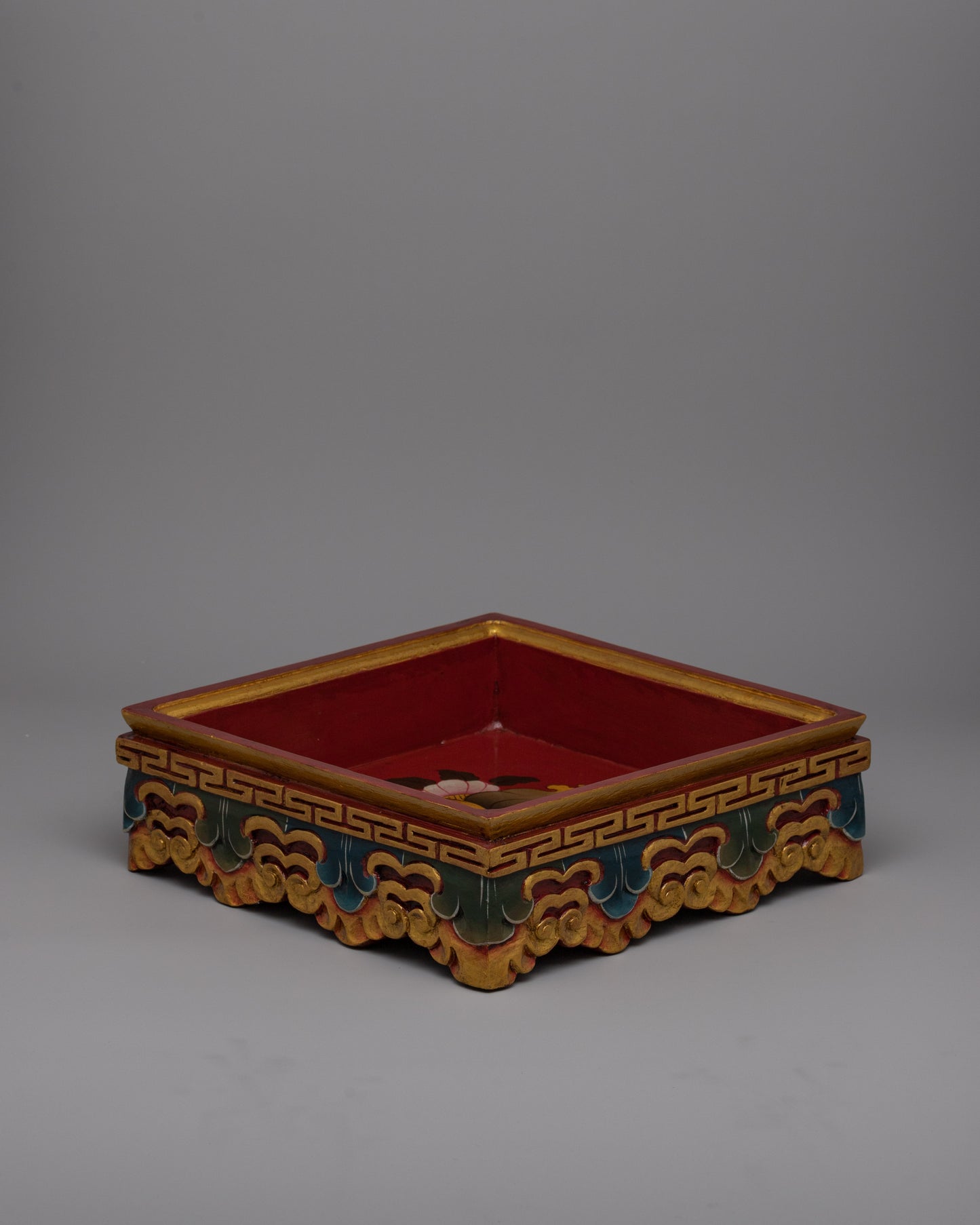 Tibetan Wooden Offering Tray | Hand-Painted Ritual Tray with Cultural Motifs