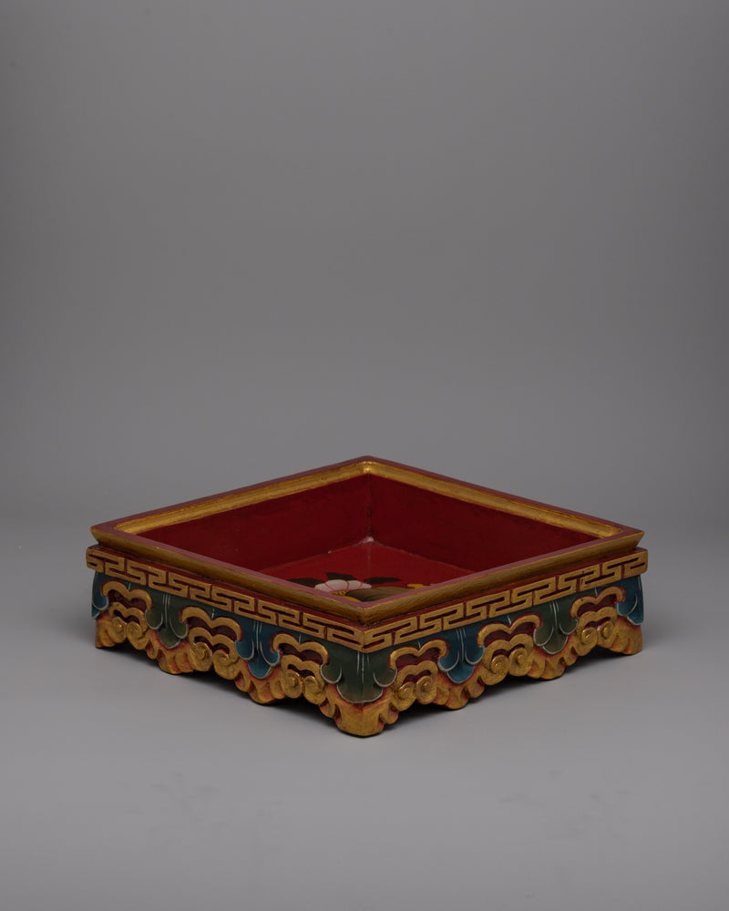 Tibetan Wooden Offering Tray | Hand-Painted Ritual Tray with Cultural Motifs