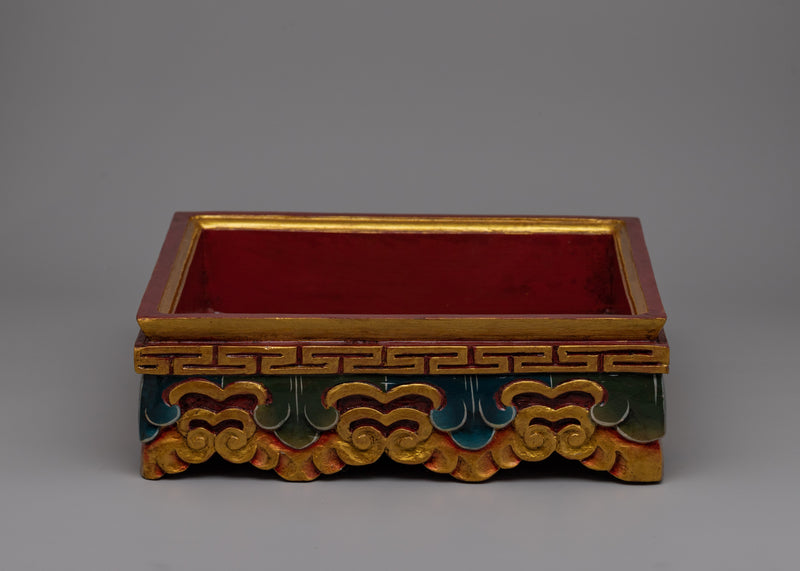 Tibetan Wooden Offering Tray | Hand-Painted Ritual Tray with Cultural Motifs