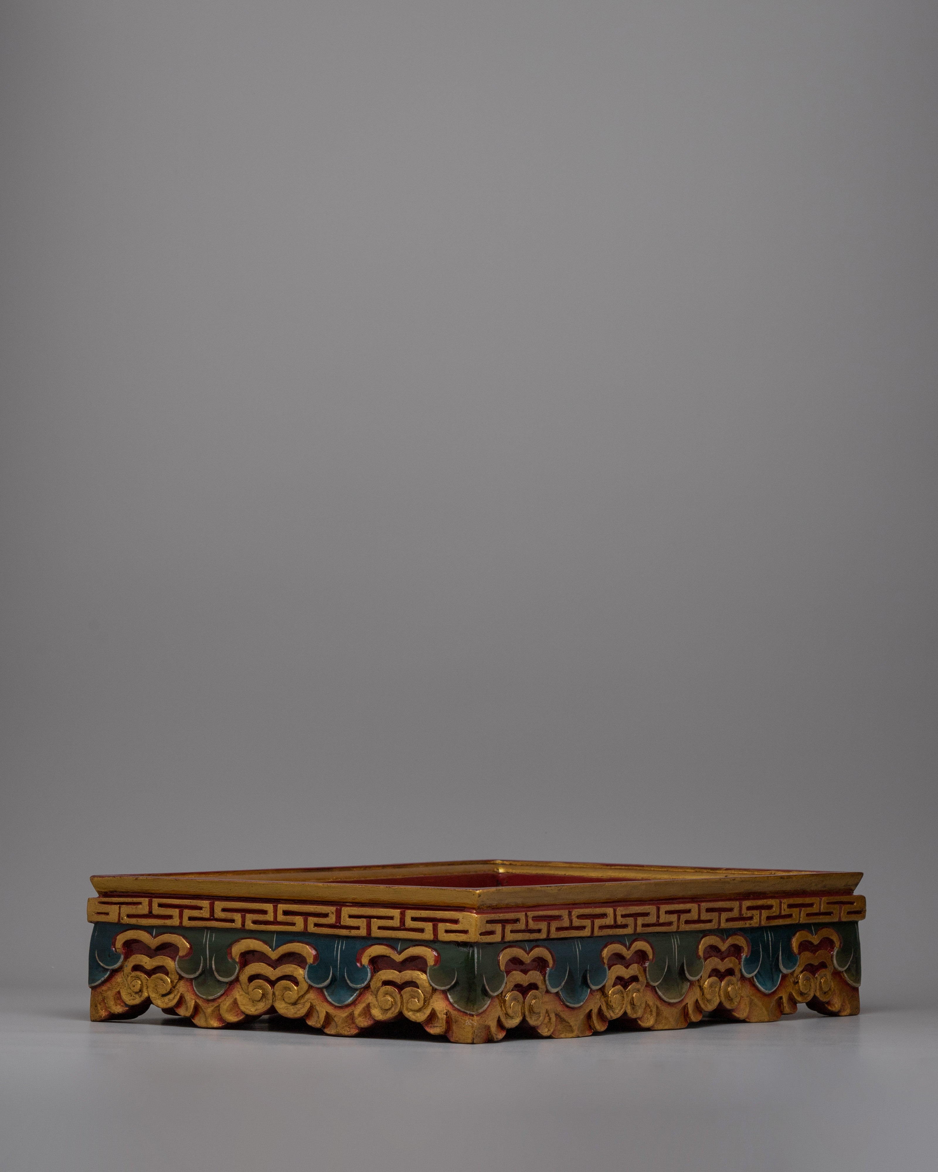 Hand-Painted Wooden Decorative Tibetan Tray | Buddhist Altar Offering Plate