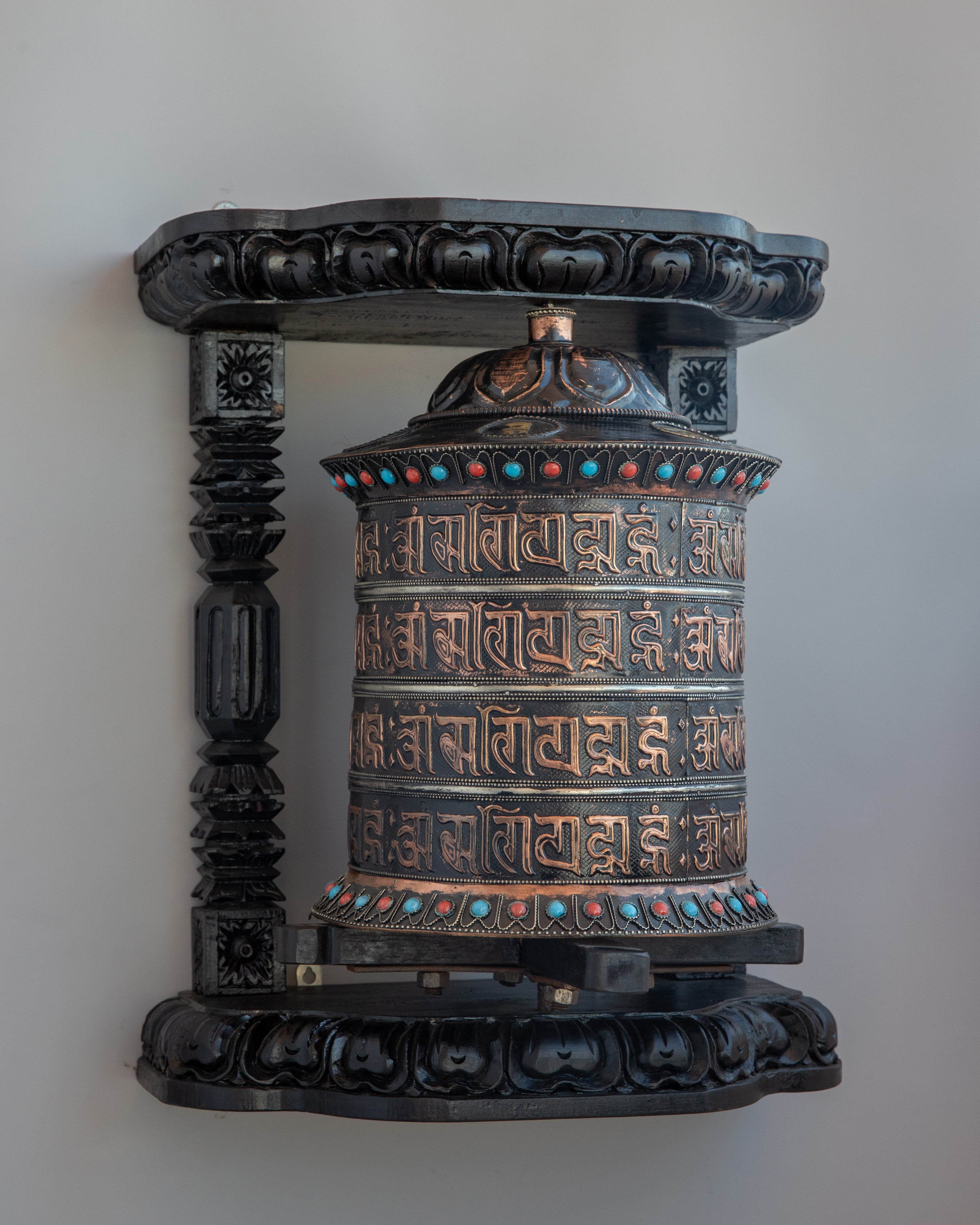 Tibetan Mantra Prayer Wheel | Copper & Brass Mantra Wheel  | Buddhist Altar Decor