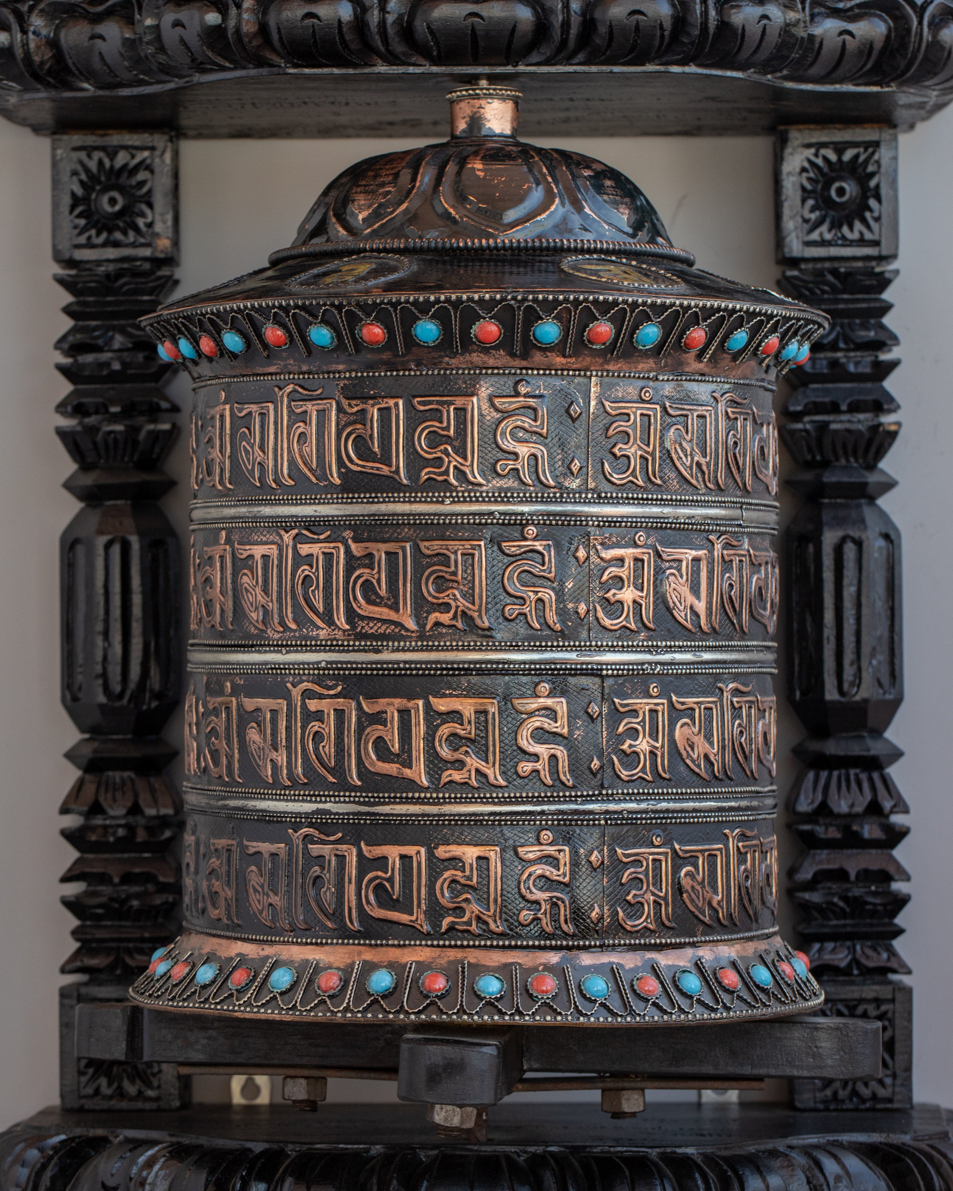 Tibetan Mantra Prayer Wheel | Copper & Brass Mantra Wheel  | Buddhist Altar Decor