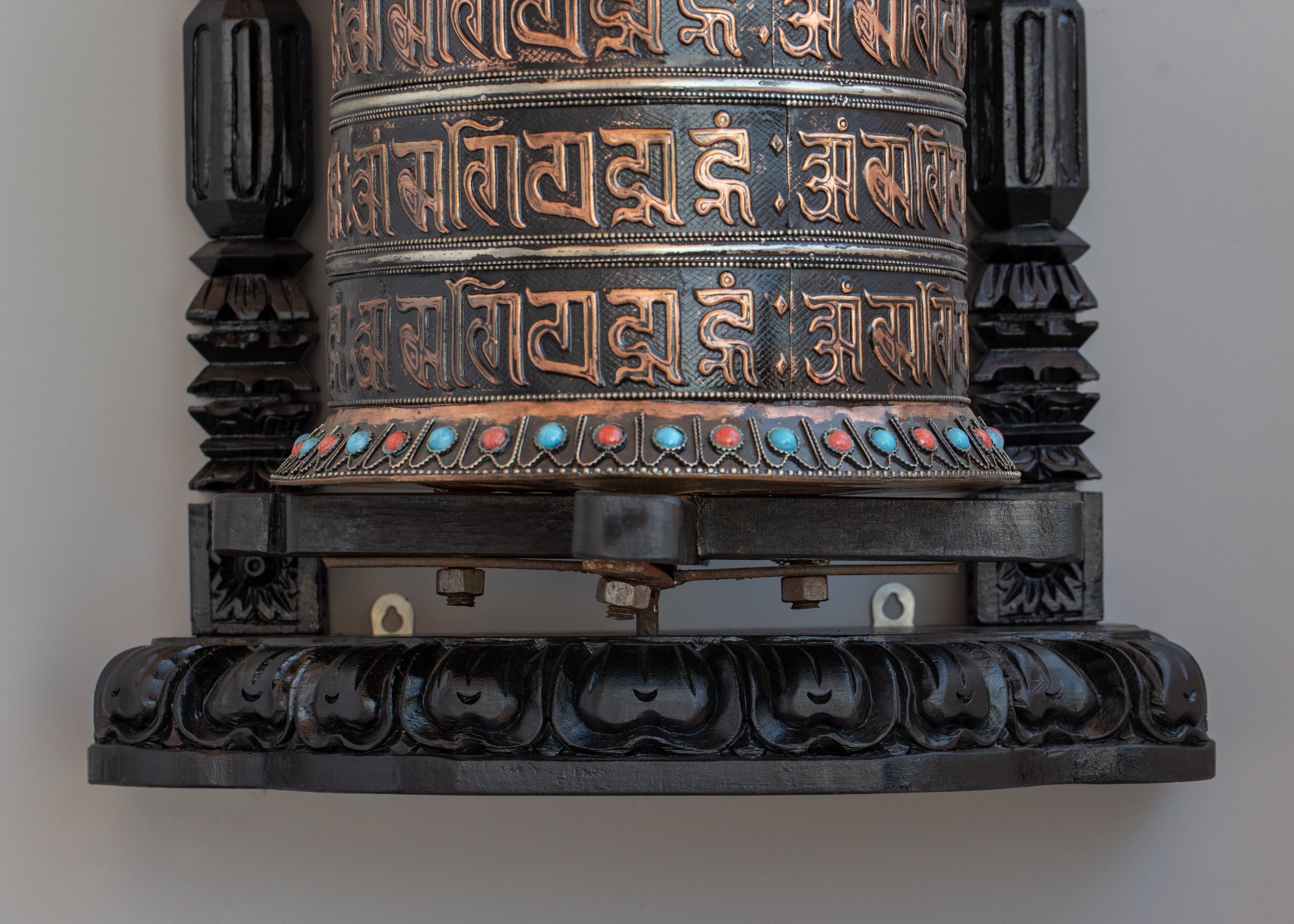 Tibetan Mantra Prayer Wheel | Copper & Brass Mantra Wheel  | Buddhist Altar Decor