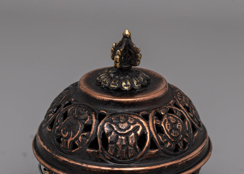 Hanging Tibetan Incense Burner | Brass & Copper Ritual Burner with Sacred Motifs