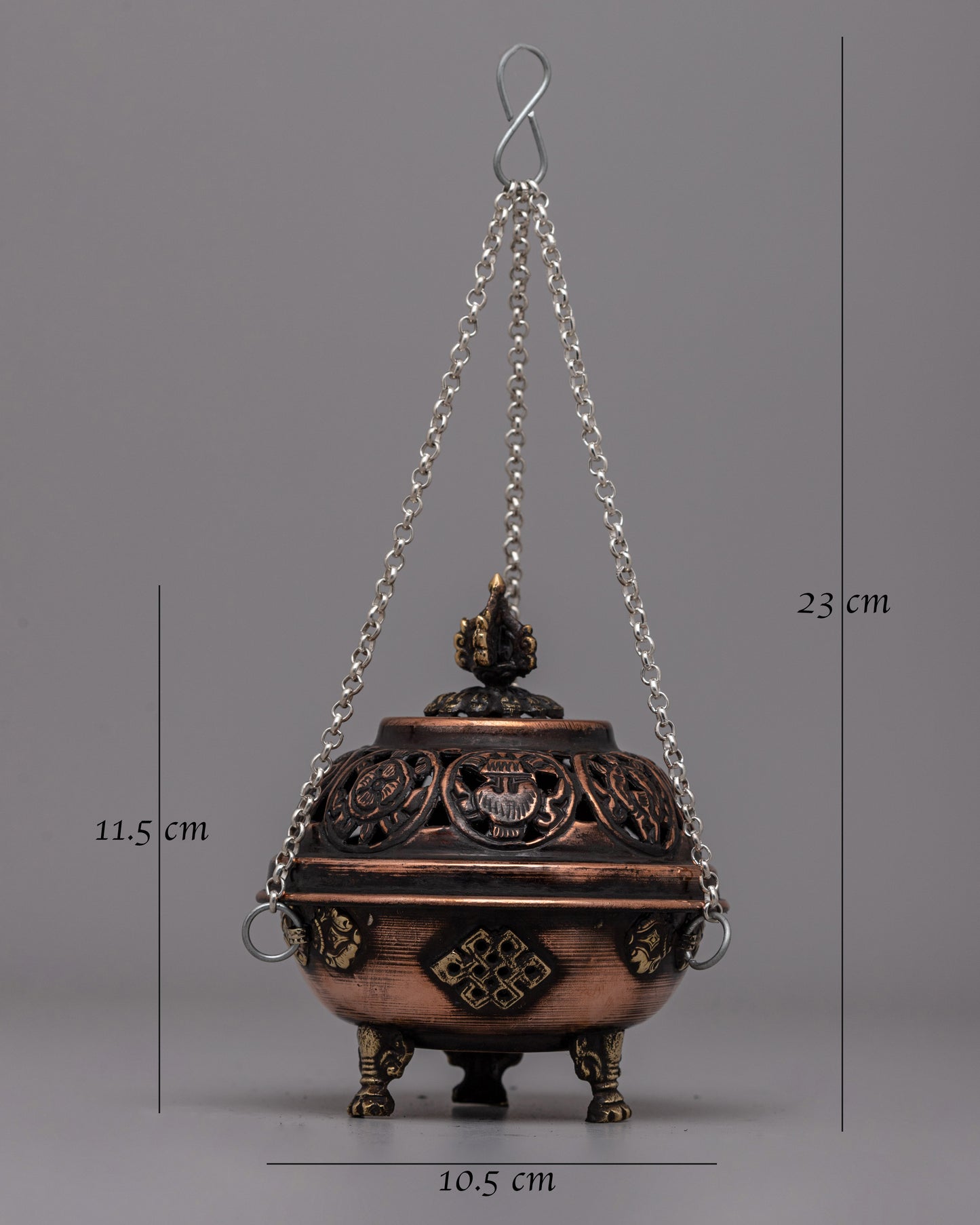 Hanging Tibetan Incense Burner | Brass & Copper Ritual Burner with Sacred Motifs