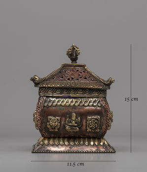 Handcrafted Tibetan Box Incense Burner | Style Brass & Copper Box for Rituals & Meditation