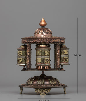 Sacred Buddhist Prayer Wheel | Copper & Brass Multi-Barrel Mani