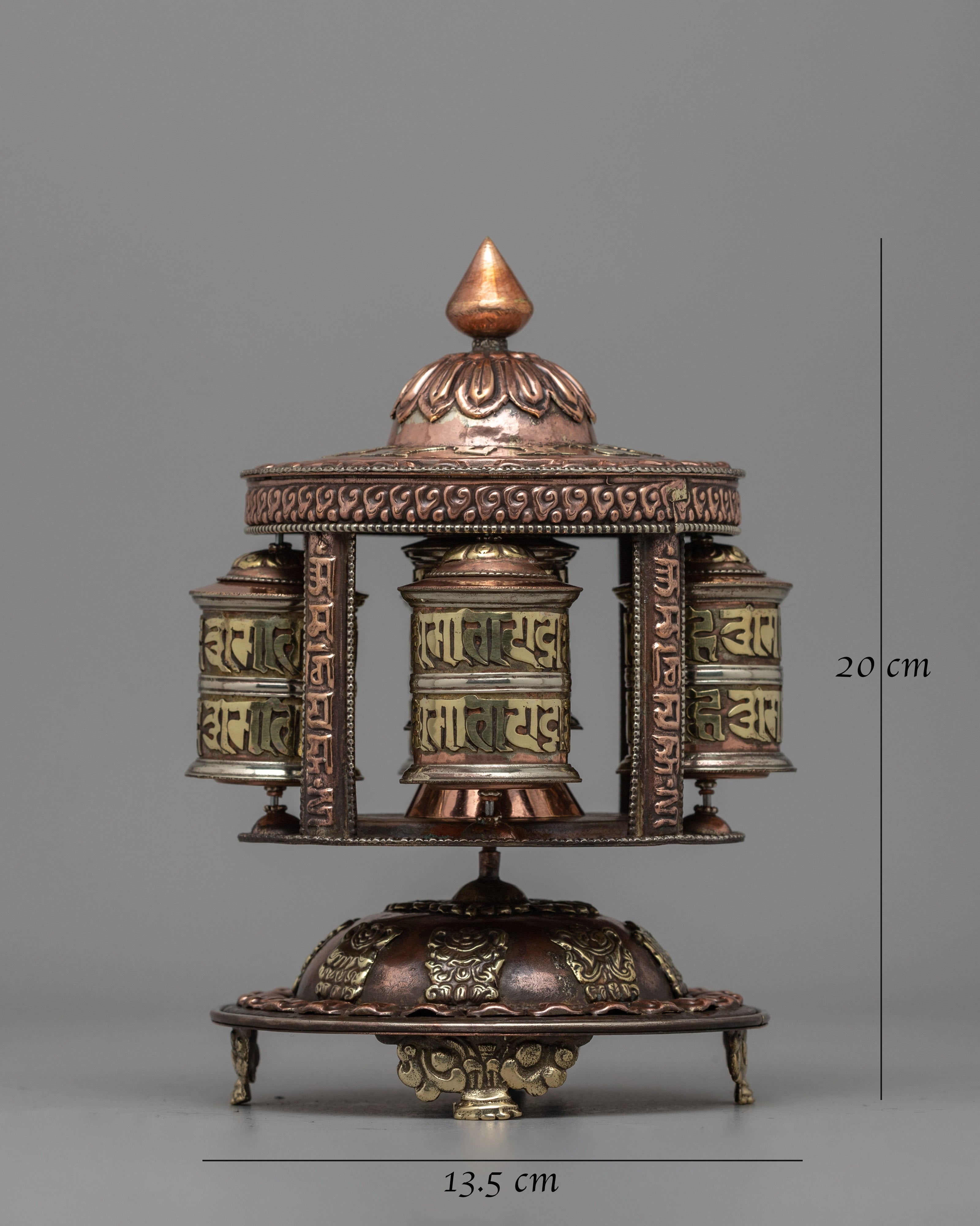 Sacred Buddhist Prayer Wheel | Copper & Brass Multi-Barrel Mani