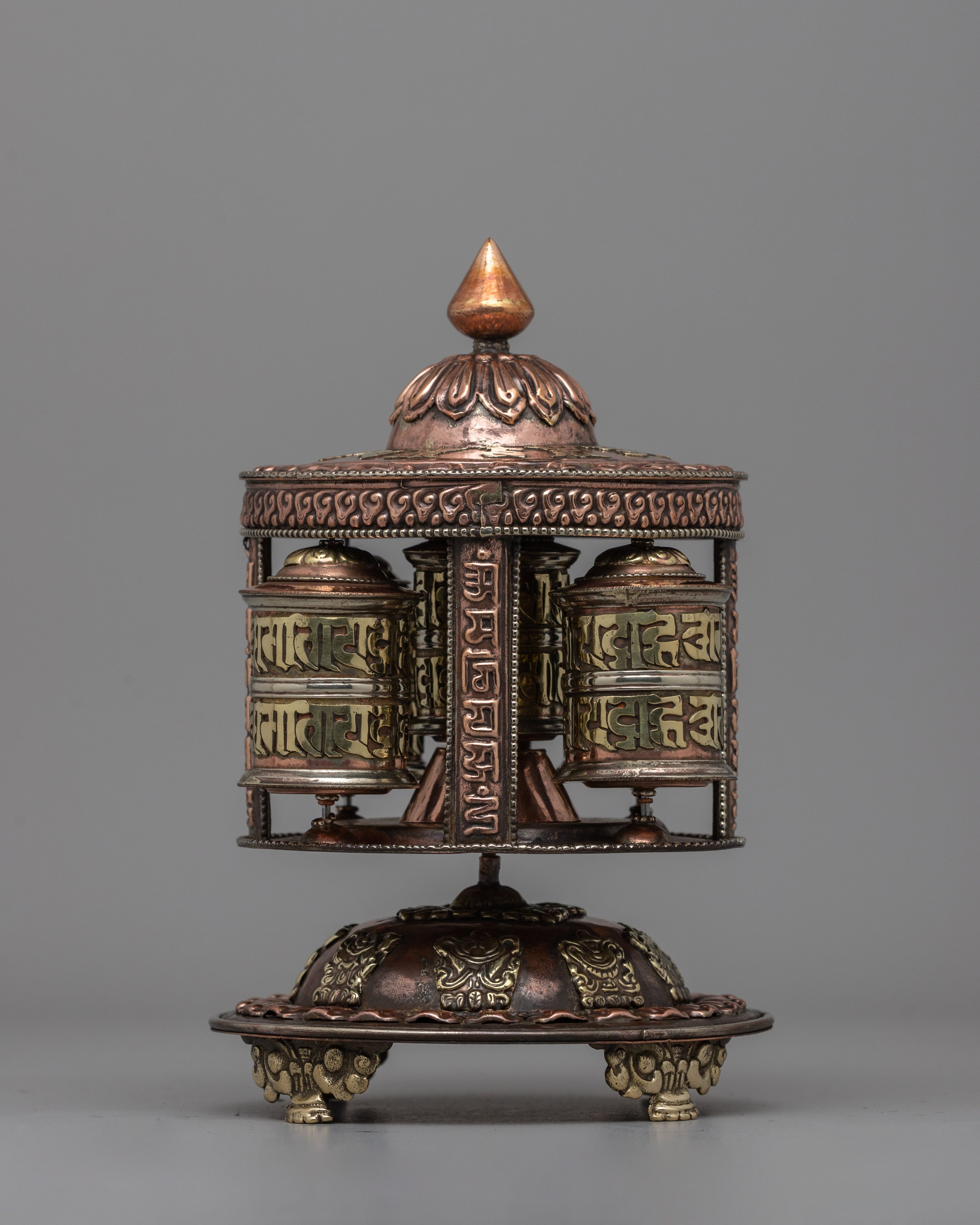 Sacred Buddhist Prayer Wheel | Copper & Brass Multi-Barrel Mani