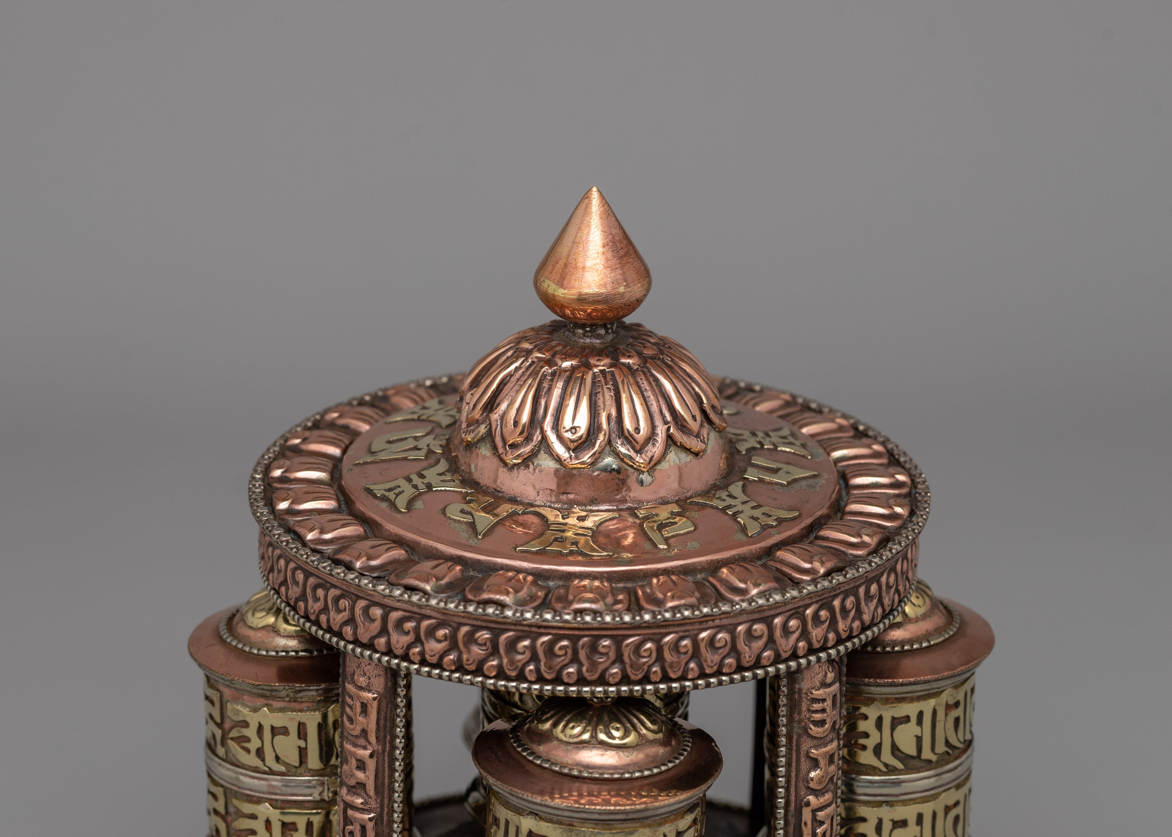 Sacred Buddhist Prayer Wheel | Copper & Brass Multi-Barrel Mani