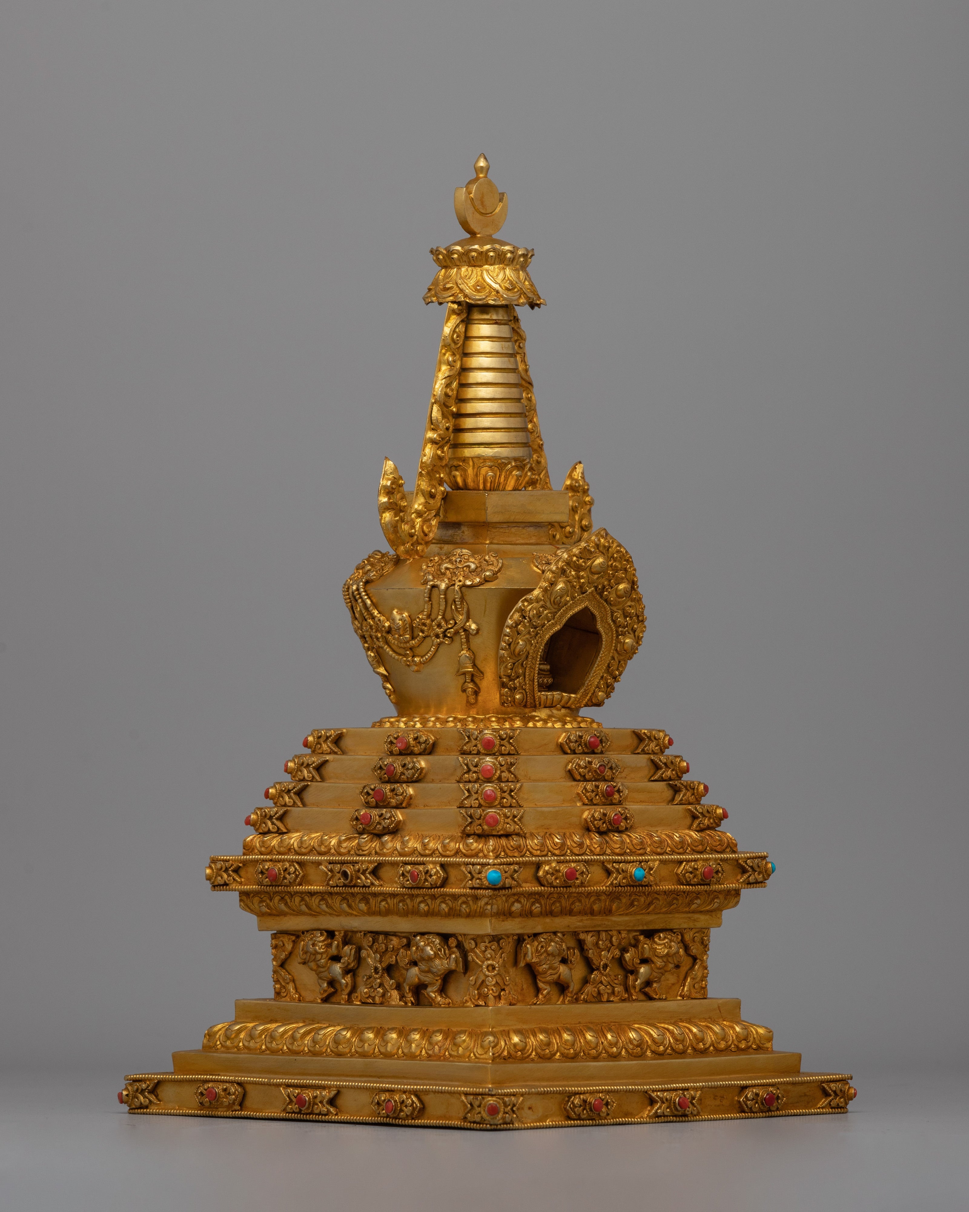 Tibetan Stupa of Enlightenment and Protection | Golden Copper Offering of Wisdom and Compassion