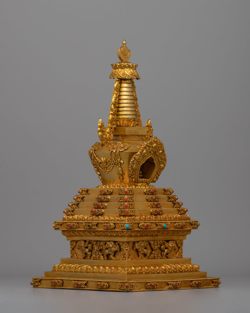 Tibetan Stupa of Enlightenment and Protection | Golden Copper Offering of Wisdom and Compassion