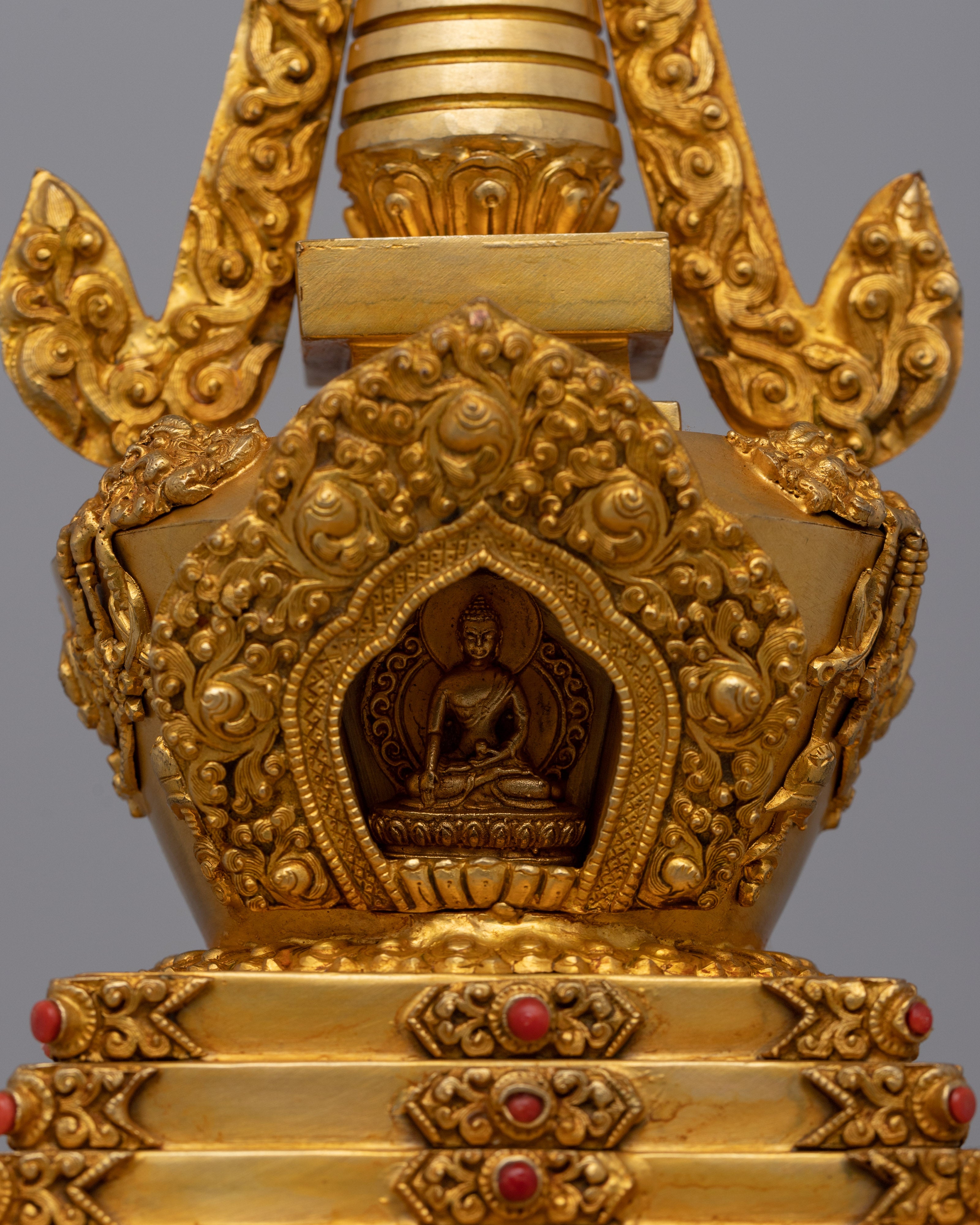 Tibetan Stupa of Enlightenment and Protection | Golden Copper Offering of Wisdom and Compassion