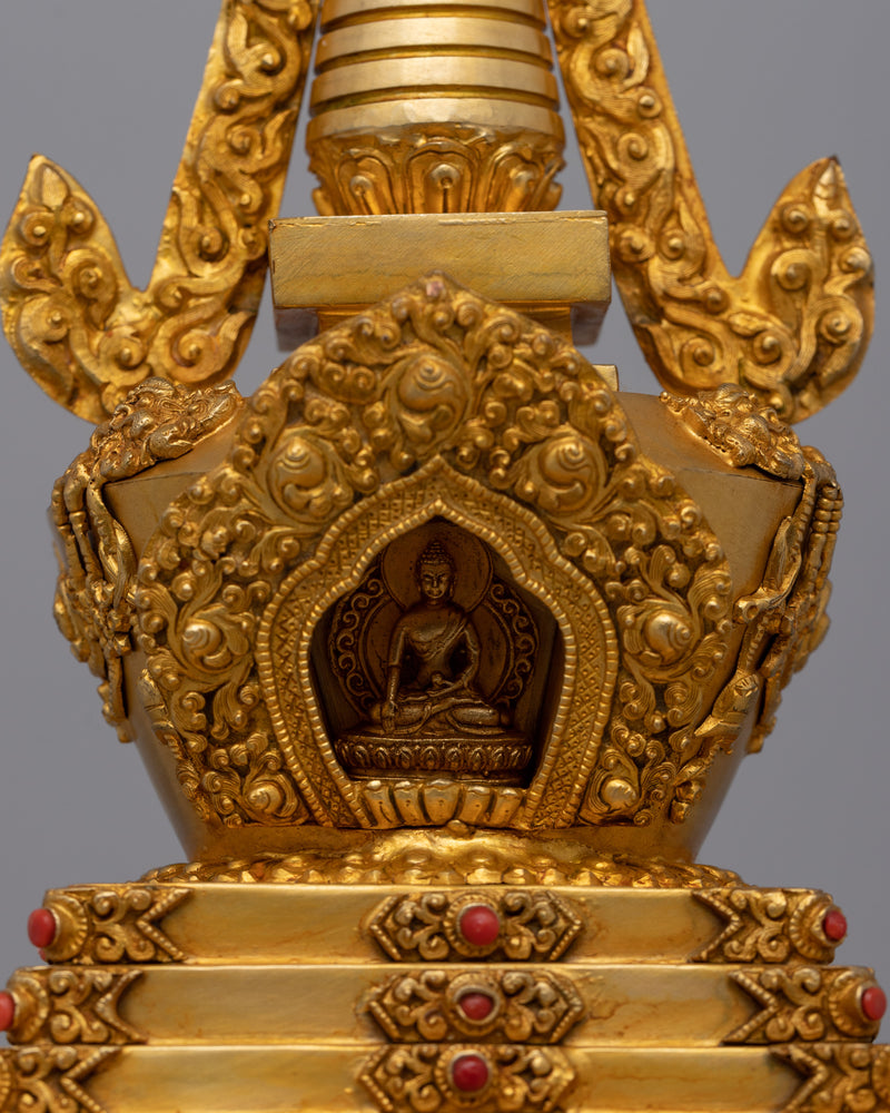 Tibetan Stupa of Enlightenment and Protection | Golden Copper Offering of Wisdom and Compassion