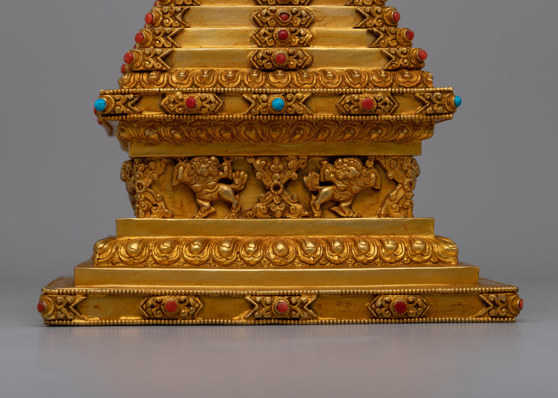 Tibetan Stupa of Enlightenment and Protection | Golden Copper Offering of Wisdom and Compassion