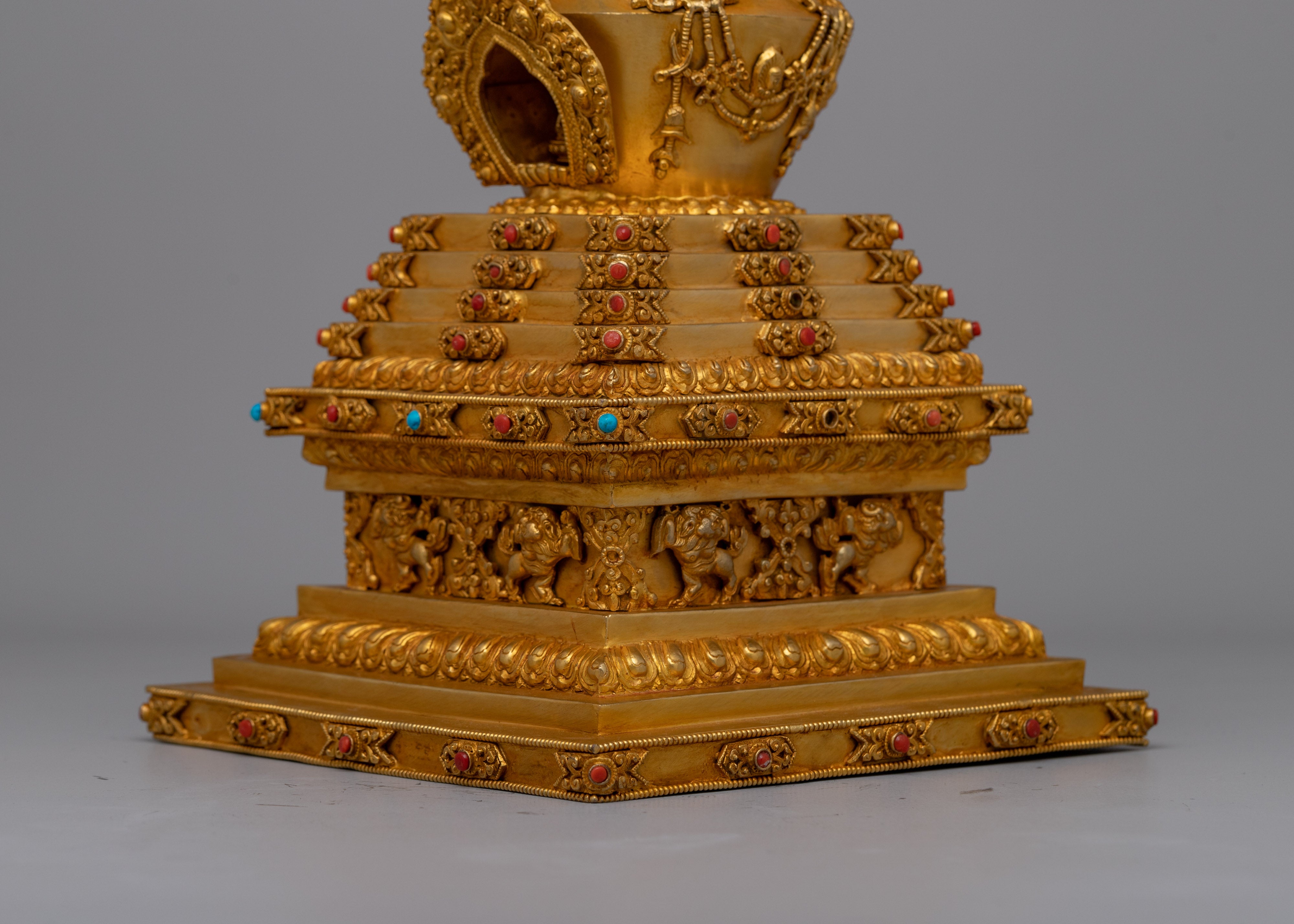 Tibetan Stupa of Enlightenment and Protection | Golden Copper Offering of Wisdom and Compassion