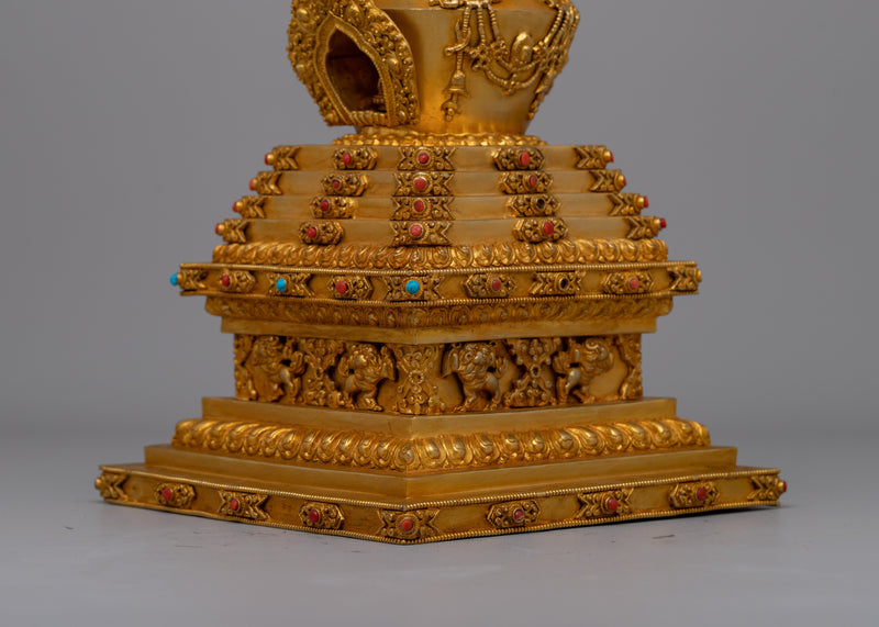 Tibetan Stupa of Enlightenment and Protection | Golden Copper Offering of Wisdom and Compassion